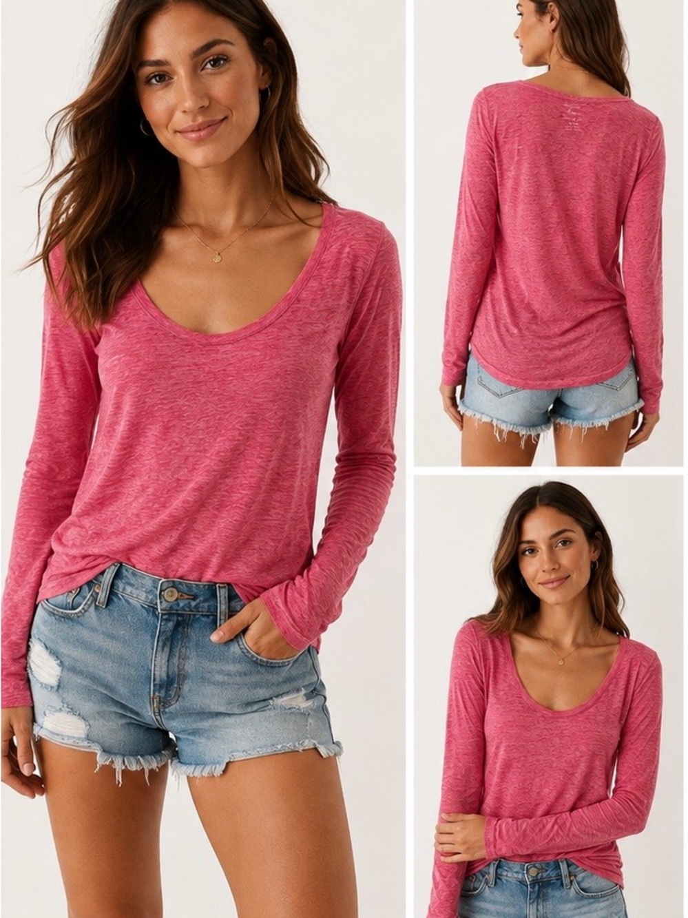 American Eagle Favorite Tee Long Sleeve Scoop Neck Pink Size M 2013